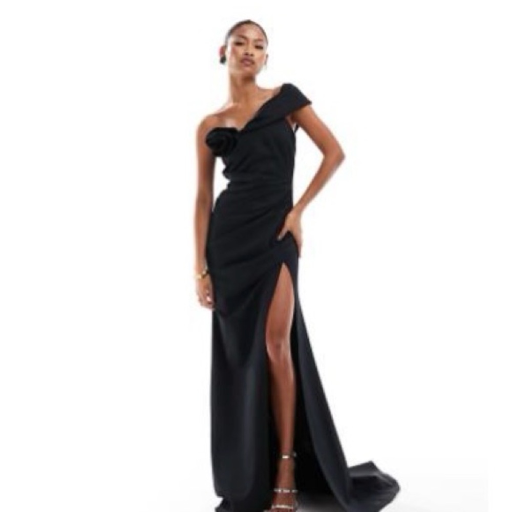 ASOS Black One-Shoulder Dress with Slit